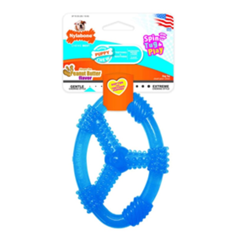 Nylabone Teething Puppy Chew Spin Tug  & Play Toy Peanut Butter Flavor Medium/WolfNylabone Teething Puppy Chew Spin Tug  & Play Toy Peanut Butter Flavor Medium/Wolf