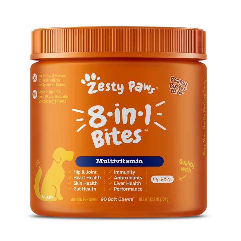 Zesty Paws Dog 8-in-1 Multivitamin Bites Peanut Butter 90soft chews