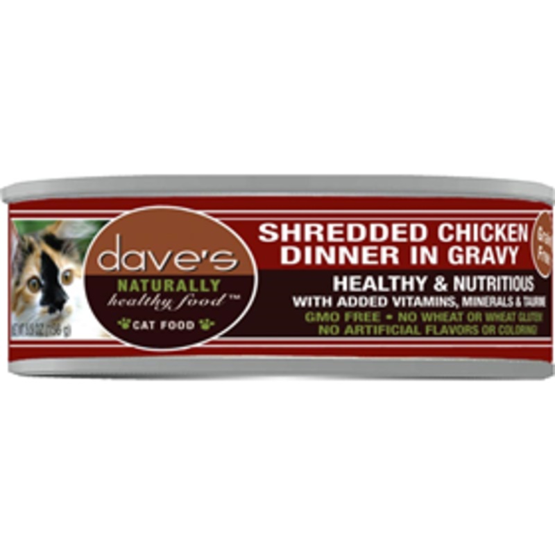 Daves Grain-Free Naturally Healthy Food Shredded Chicken Dinner in Gravy Can Food for Cats 5.5 oz.