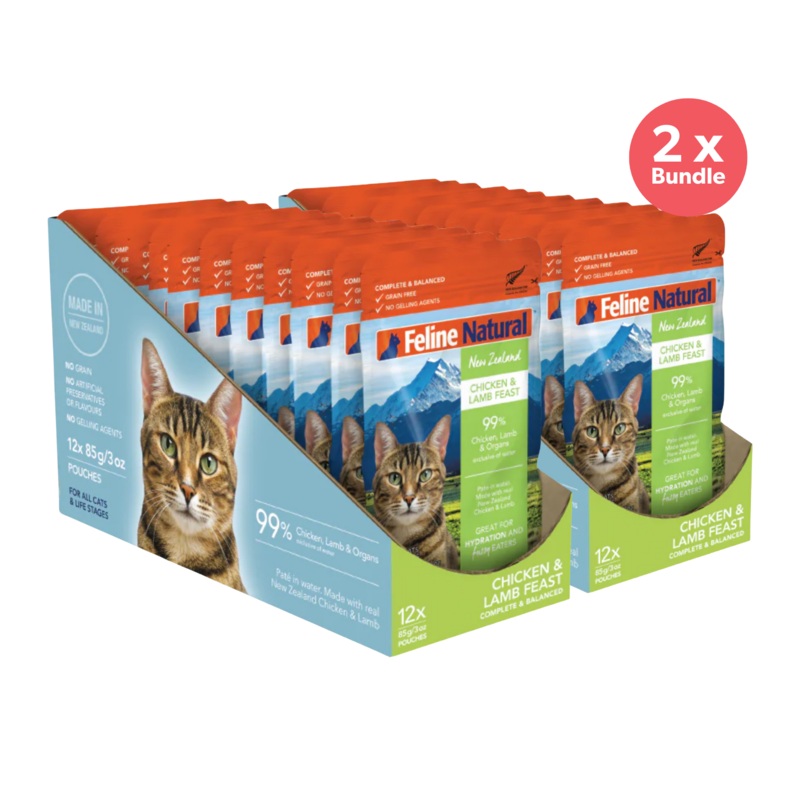 Feline Natural Grain Free Pouches Chicken & Lamb Feast 85g x 24