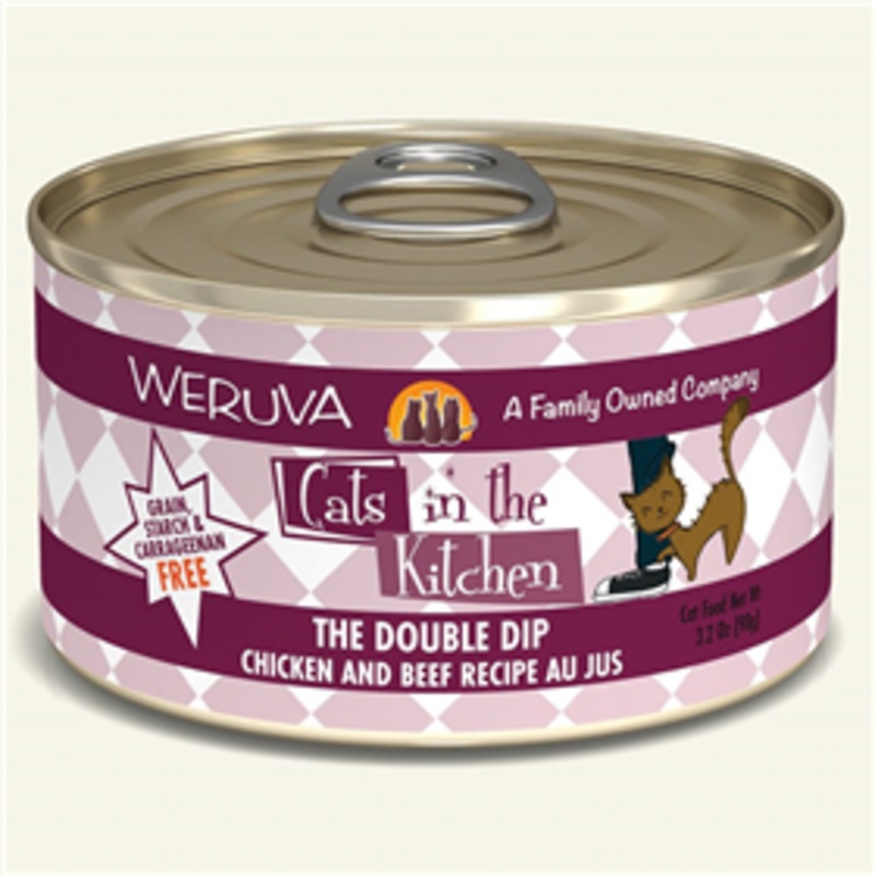 WERUVA Cats in the Kitchen The Double Dip  Chicken and Beef Recipe Au Jus Canned Cat Food 3.2 oz