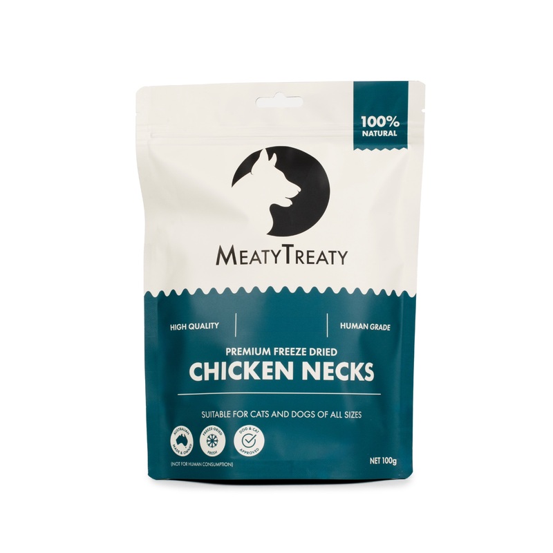 Meaty Treaty Freeze Dried Australian Chicken Necks Cat & Dog Treats 100g