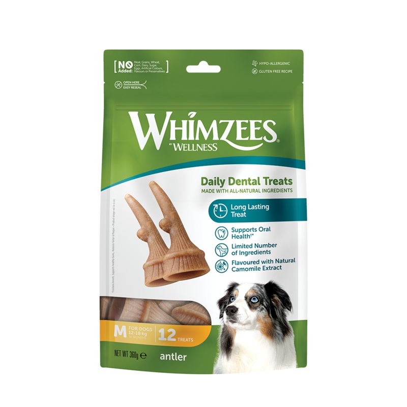 Whimzees All Natural Dental Treats for Dogs Antler M 12pcs