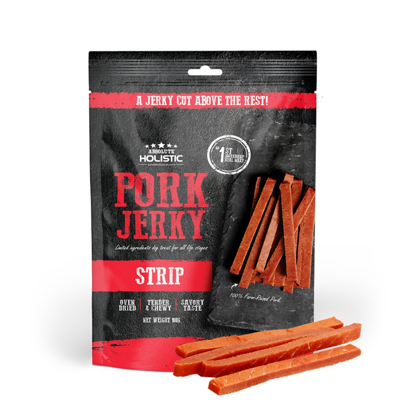 Absolute Holistic Dog Treats Pork Jerky Strip 100g