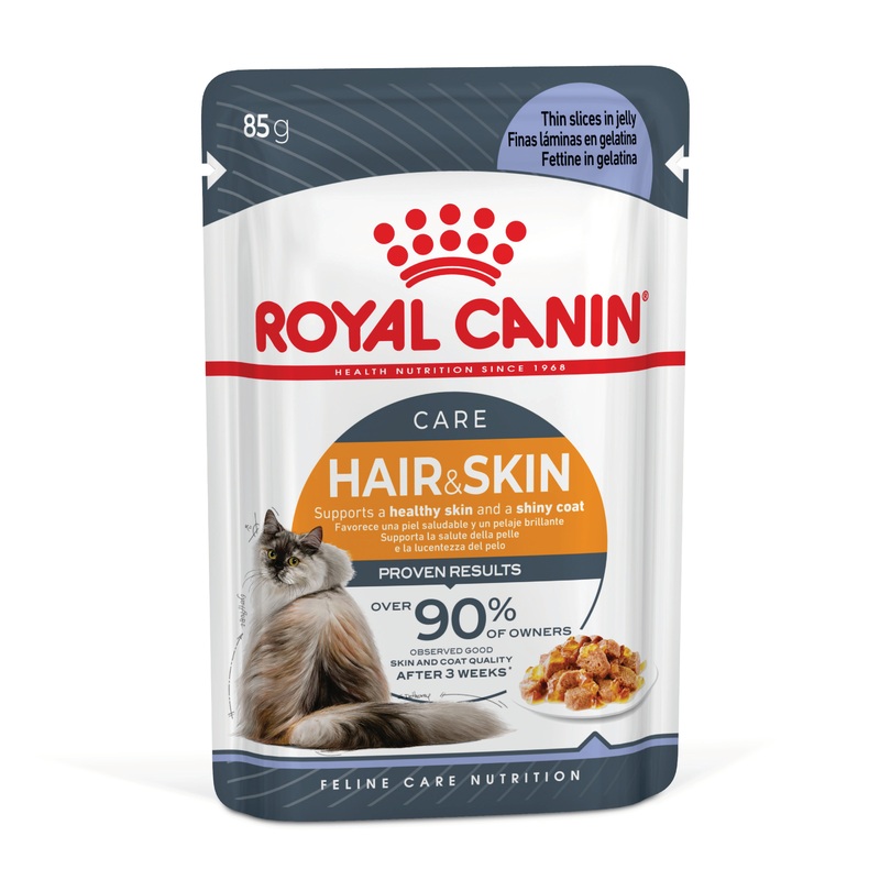 Royal Canin Hair & Skin Care Jelly Adult Wet Cat Food Pouches 85g x 12