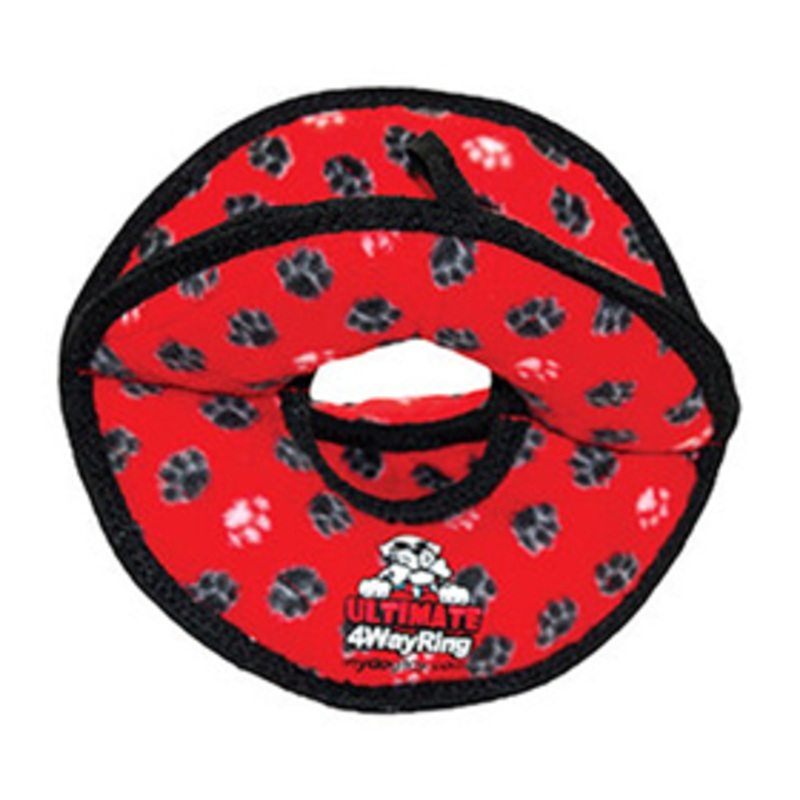 Tuffy Ultimate 4WayRing Red Paws Dog Toy