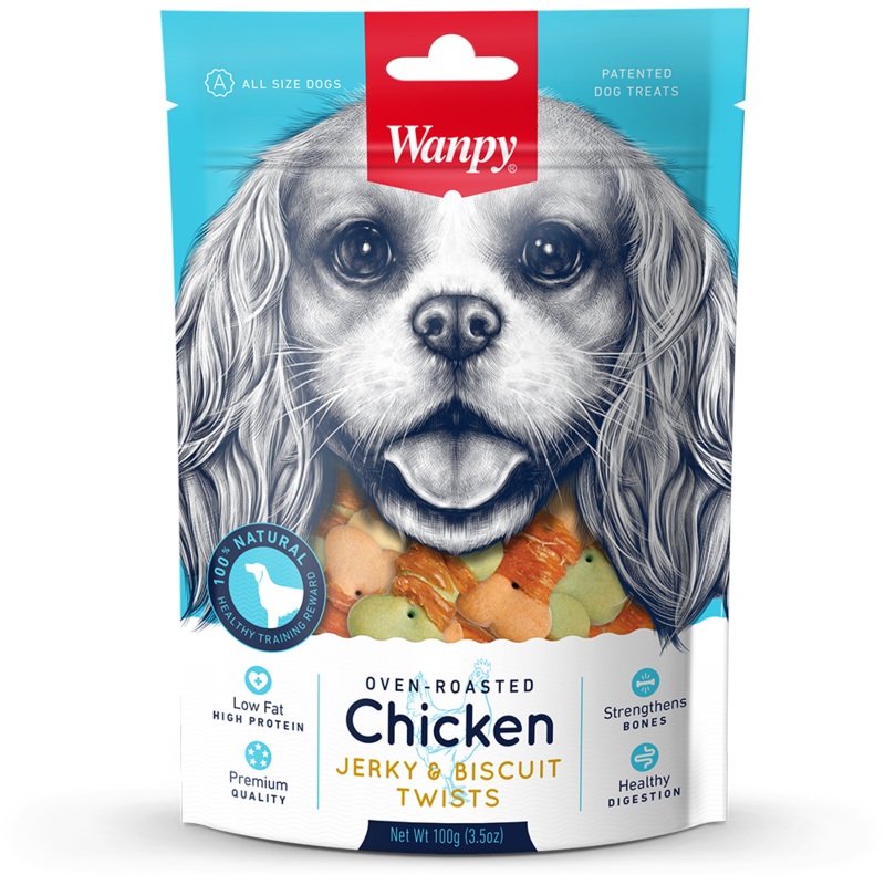 Wanpy Dog Oven-Roasted Chicken Jerky & Biscuit Twists 100g