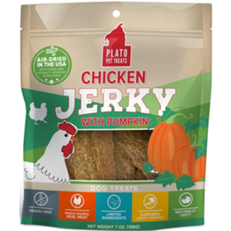 Plato Pet Treats Chicken Jerky with Pumpkin Dog Treats 7 oz.