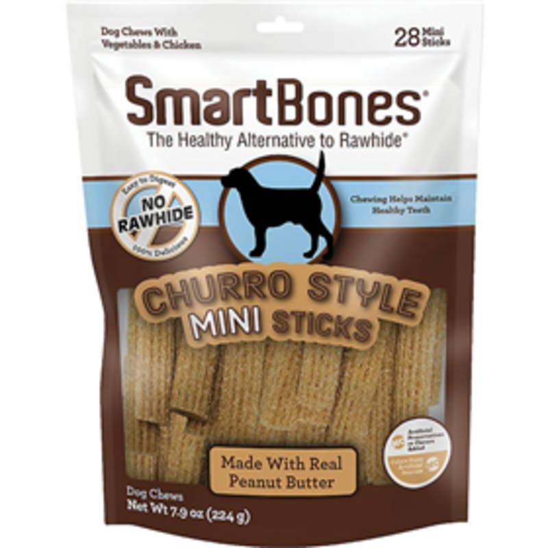 SmartBones Churro Style Mini Sticks Peanut Butter Flavor Dog Treats 28 count