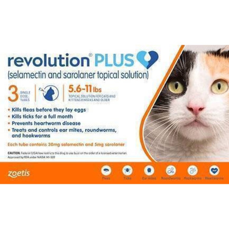 *DONATION TO CATS OF MARINE TERRACE* Revolution Plus Selamectin & Sarolaner Topical Solution for Cats 5.6-11lb Orange 3pcs