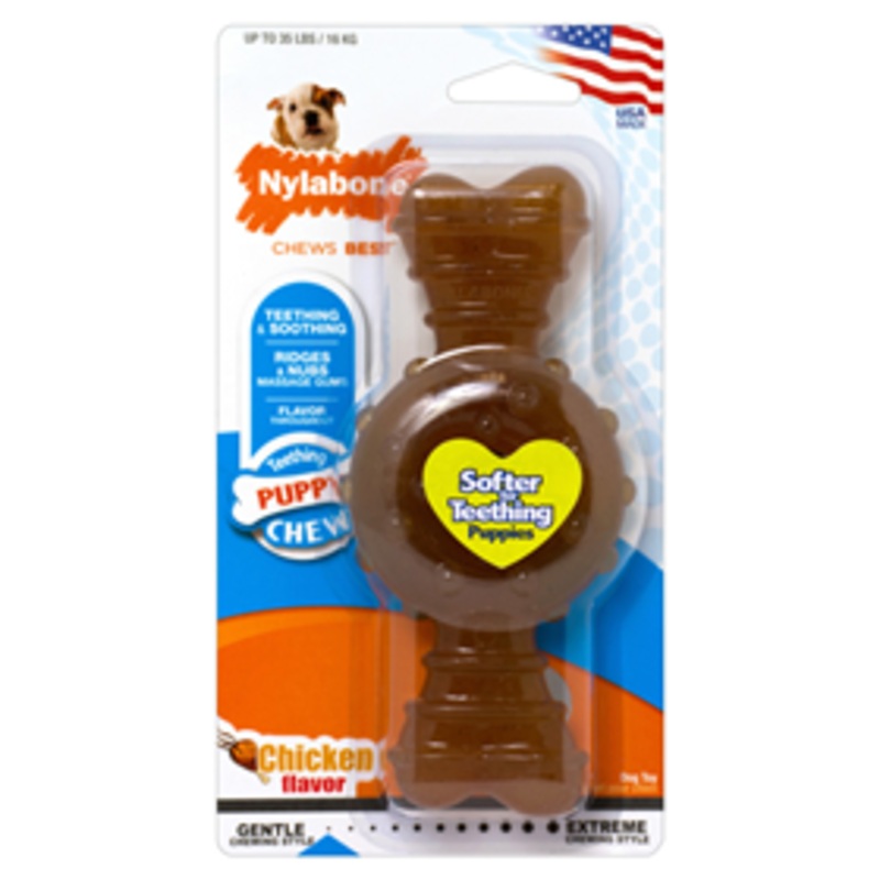Nylabone Teething Puppy Chew Ring Bone Toy Chicken Flavor Medium/Wolf