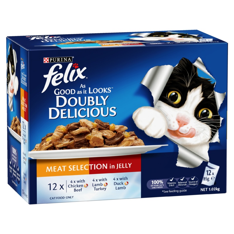Felix Double Delicious Meat Selection in Jelly Adult Wet Cat Food 85g x 12