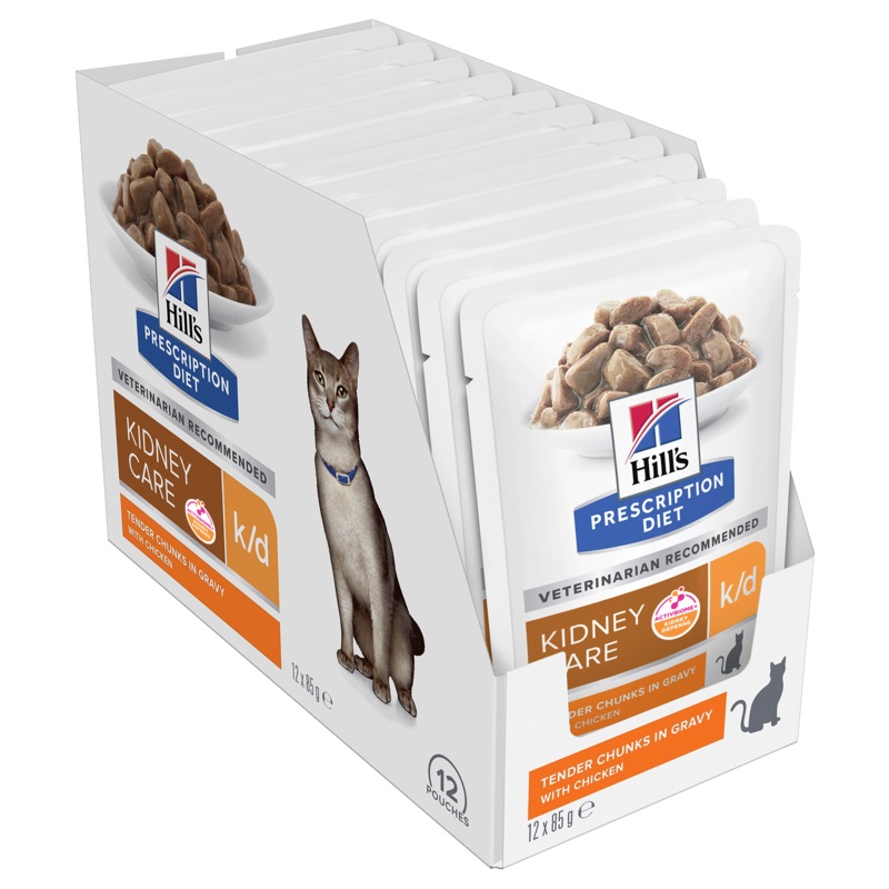 Hill’s Prescription Diet k/d Kidney Care Chicken Cat Food Pouches 85g x 12