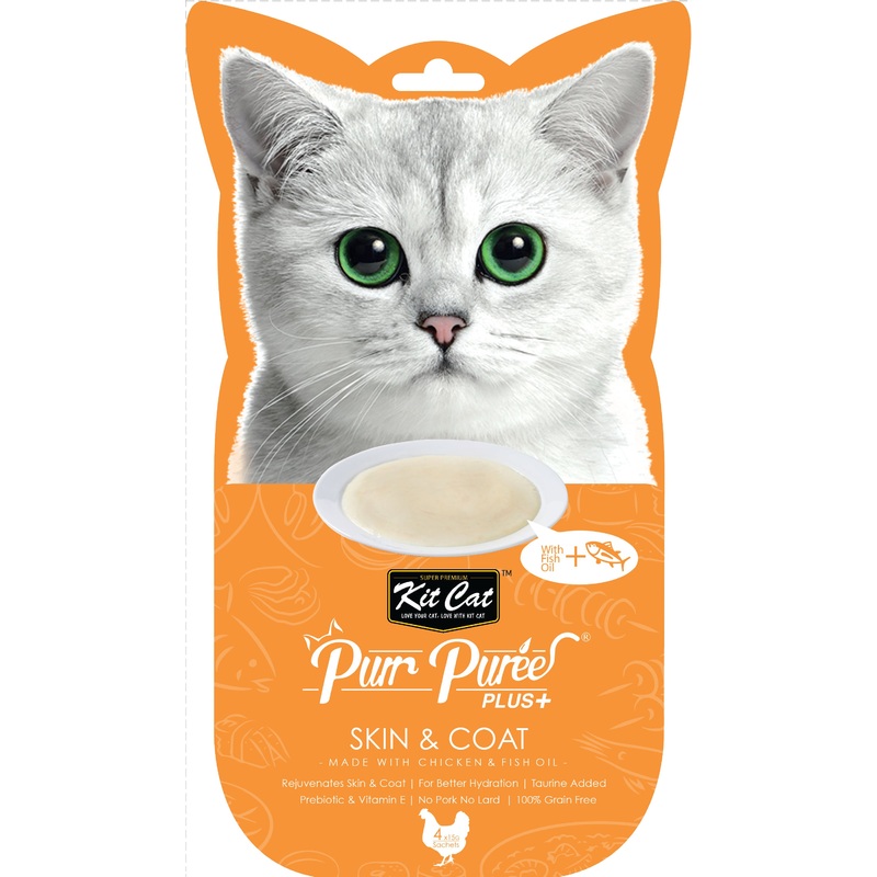 Kit Cat Purr Puree Plus Cat Treat Skin & Coat 4 x15g