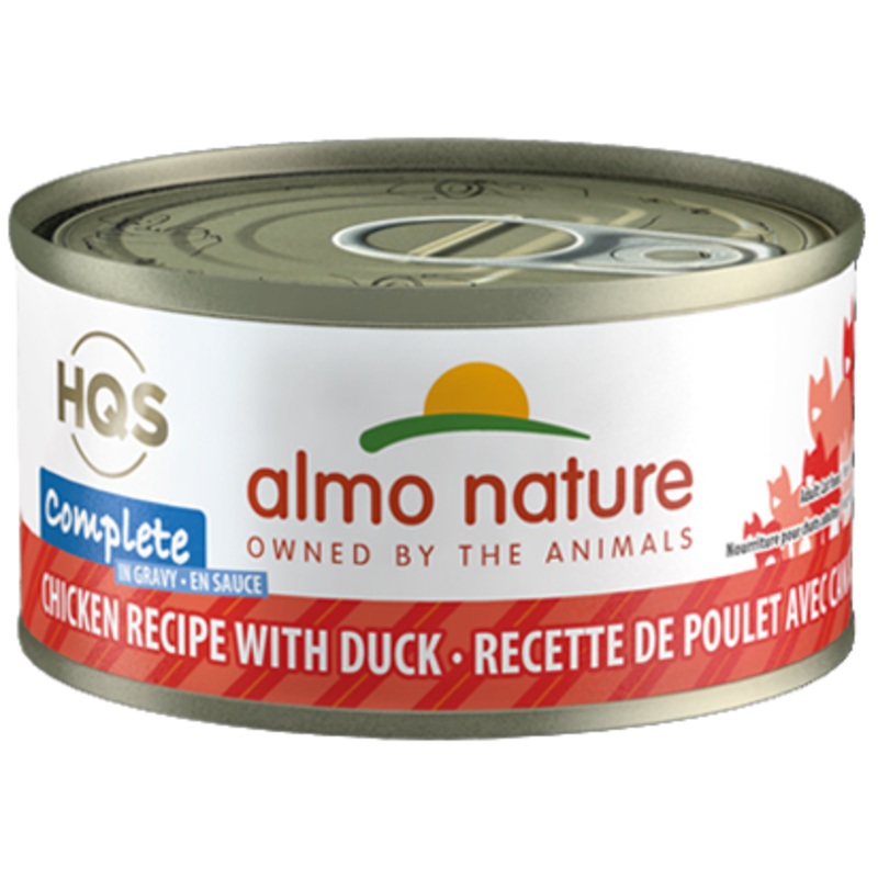 Almo Nature HQS Complete Chicken Recipe With Duck In Gravy Canned Cat Food: 2.47- Oz Cans, Case of 24