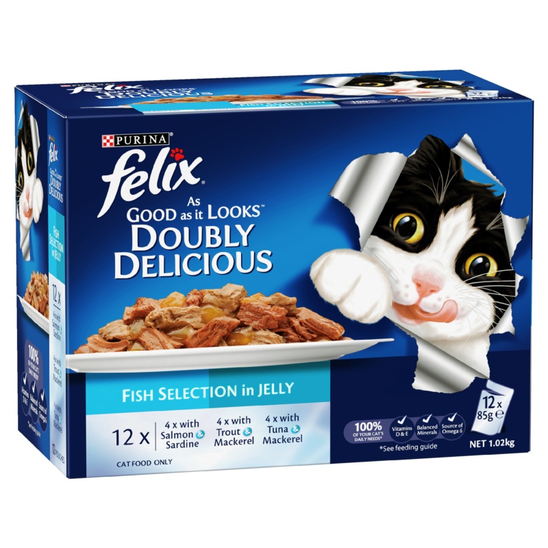 Felix Double Delicious Fish Selection in Jelly Adult Wet Cat Food 85g x 12