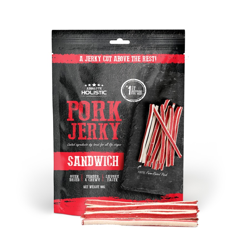 Absolute Holistic Dog Treats Pork Jerky Sandwich 100g