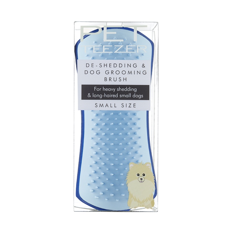 Pet Teezer Deshedding Small Dog Brush Blue & Light Blue