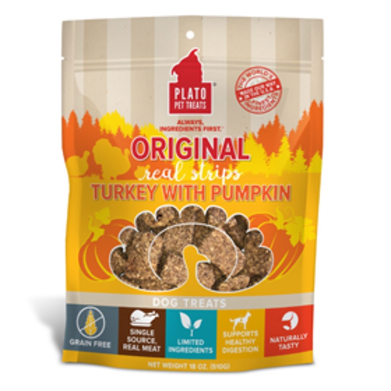 Plato Original Real Strips Turkey with Pumpkin Dog Treats 18 oz.