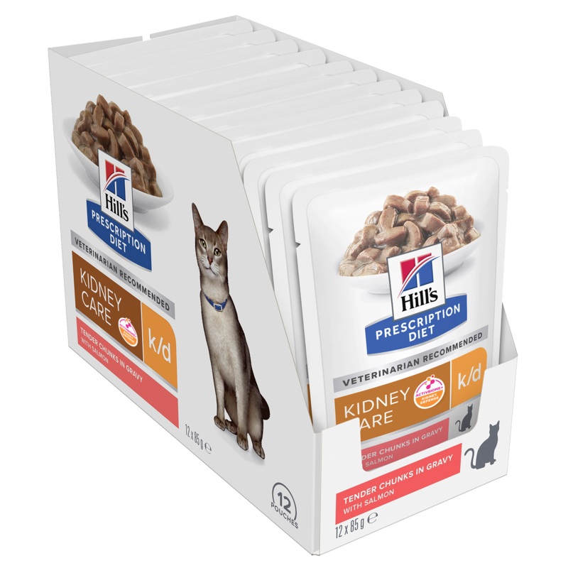 Hill’s Prescription Diet k/d Kidney Care Salmon Cat Food Pouches 85g x 12
