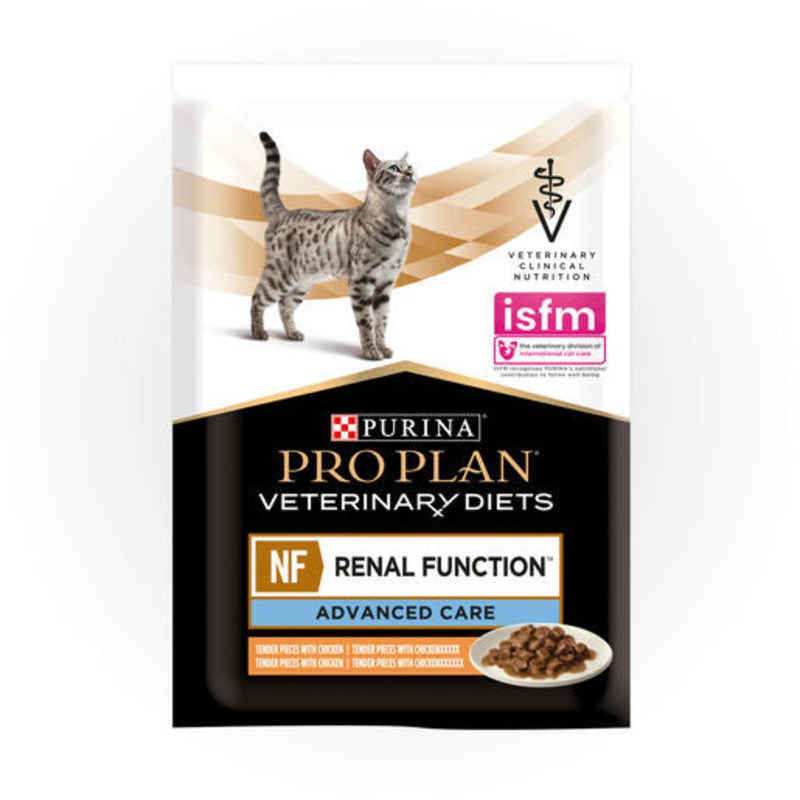 PRO PLAN Veterinary Diet Feline NF Renal Function Advanced Care Chicken Pouches Wet Cat Food 85g x 10