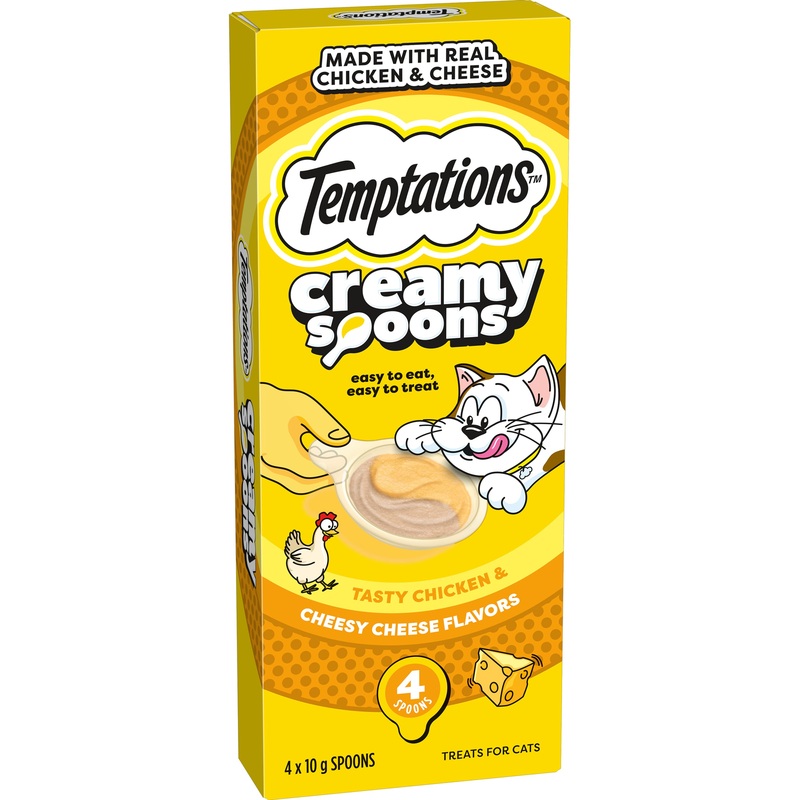 Temptations Creamy Spoons Tasty Chicken & Cheesy Cheese Flavour Cat Treats 10g x 4