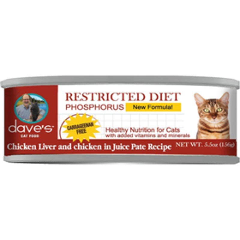Daves Restricted Diet Phosphorus Chicken Liver & Chicken in Juice Pate Recipe Can Food for Cats 5.5 oz.
