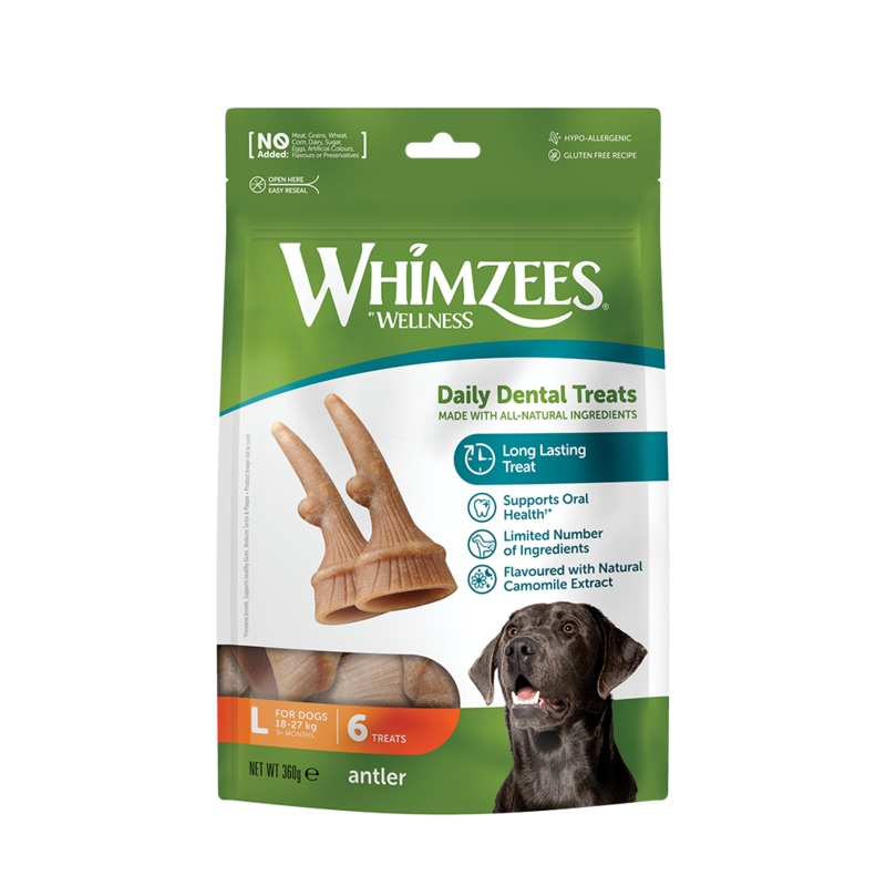 Whimzees All Natural Dental Treats for Dogs Antler L 6pcs
