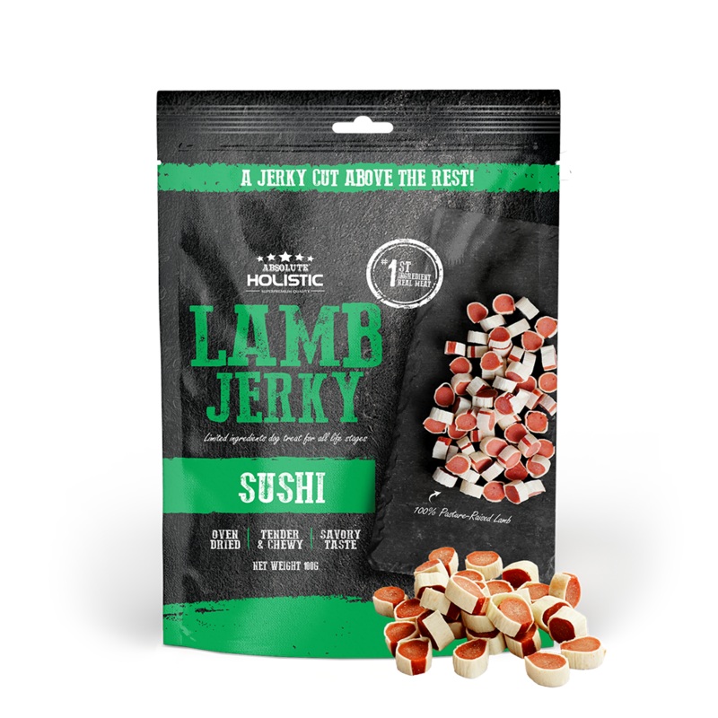 Absolute Holistic Dog Treats Lamb Jerky Sushi 100g
