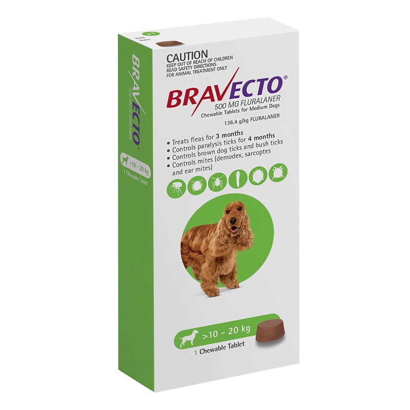 Bravecto 3-Month Chews for Medium Dogs 10-20kg (Green)