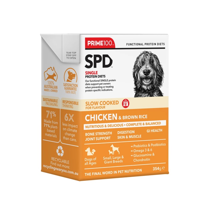 Prime100 Slow Cooked SPD Dog Wet Food Chicken & Brown Rice 354g
