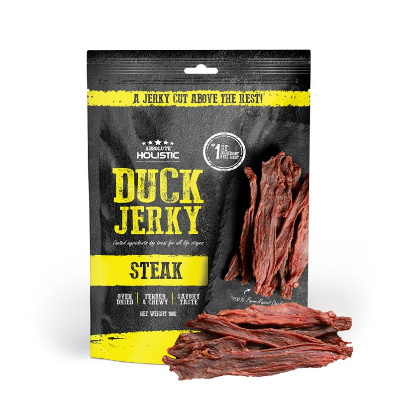 Absolute Holistic Dog Treats Duck Jerky Steak 100g