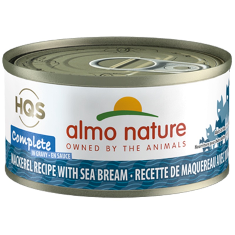 Almo Nature HQS Complete Mackerel Recipe With Sea Bream In Gravy Canned Cat Food: 2.47- Oz Cans, Case of 24