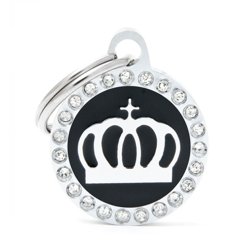 Glam Crown Circle Pet ID Tag|Black|Fuchsia