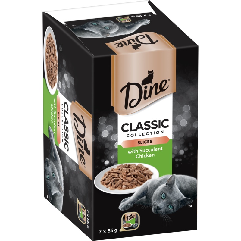Dine Classic Slices with Succulent Chicken Multipack Wet Cat Food 85g x 7