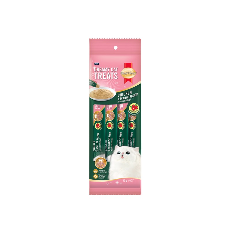 SmartHeart Cat Creamy Treats Cranberry Chicken & Scallop 15g x 4