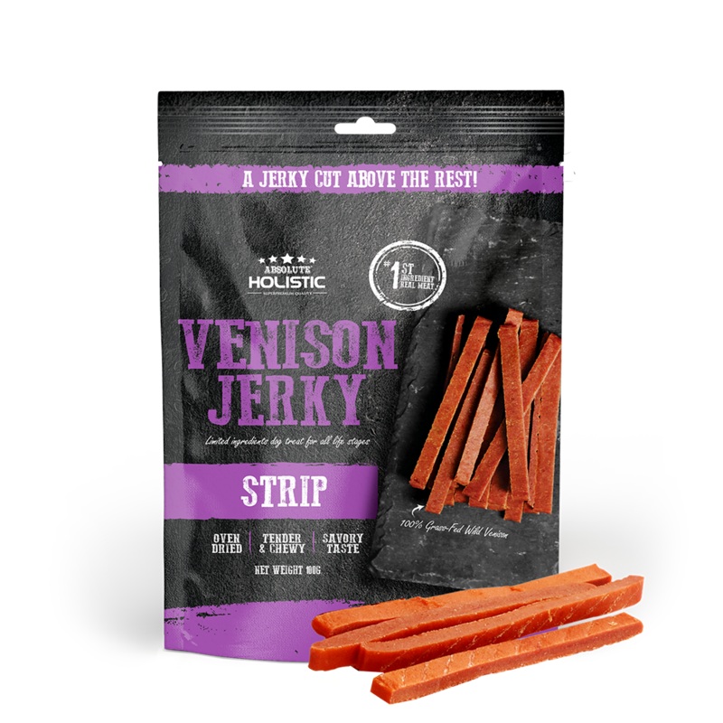 Absolute Holistic Dog Treats Venison Jerky Strip 100g