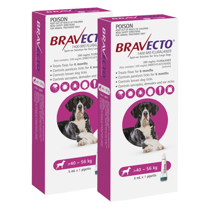 Bravecto Spot-On for Dogs 40kg-56kg (Pink) –  2 Pack Value Bundle