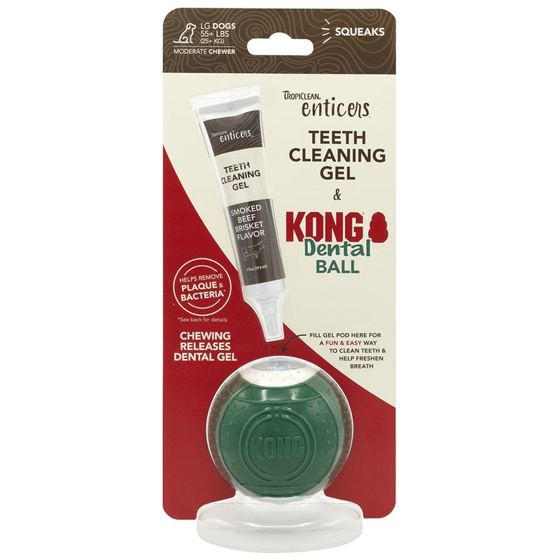 TropiClean Enticers Dental Ball Kit for Large Dogs – Smoked Beef Brisket Flavor 1oz