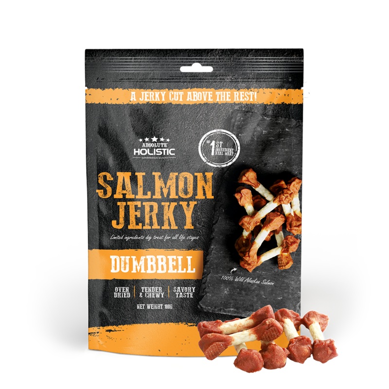 Absolute Holistic Dog Treats Salmon Jerky Dumbbell 100g