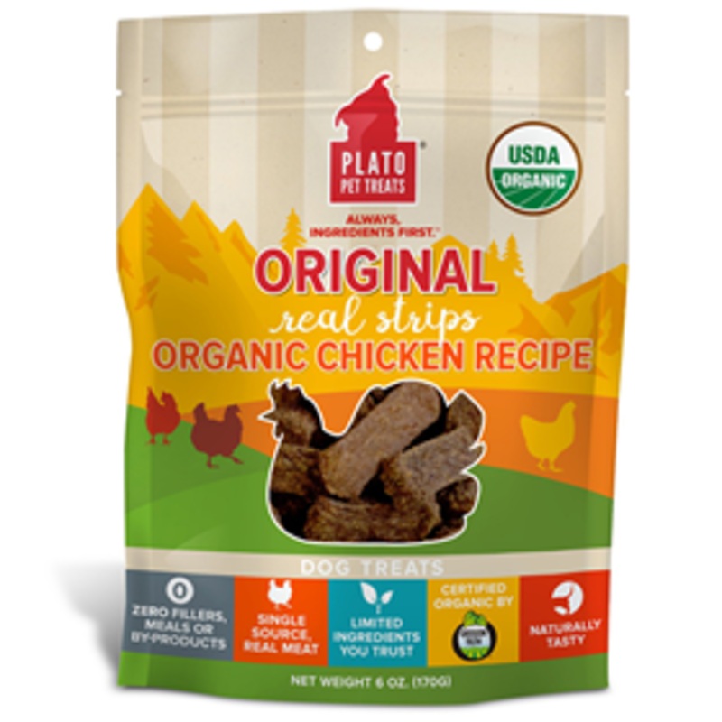 Plato Pet Treats Original Real Strips Organic Chicken Recipe Dog Treats