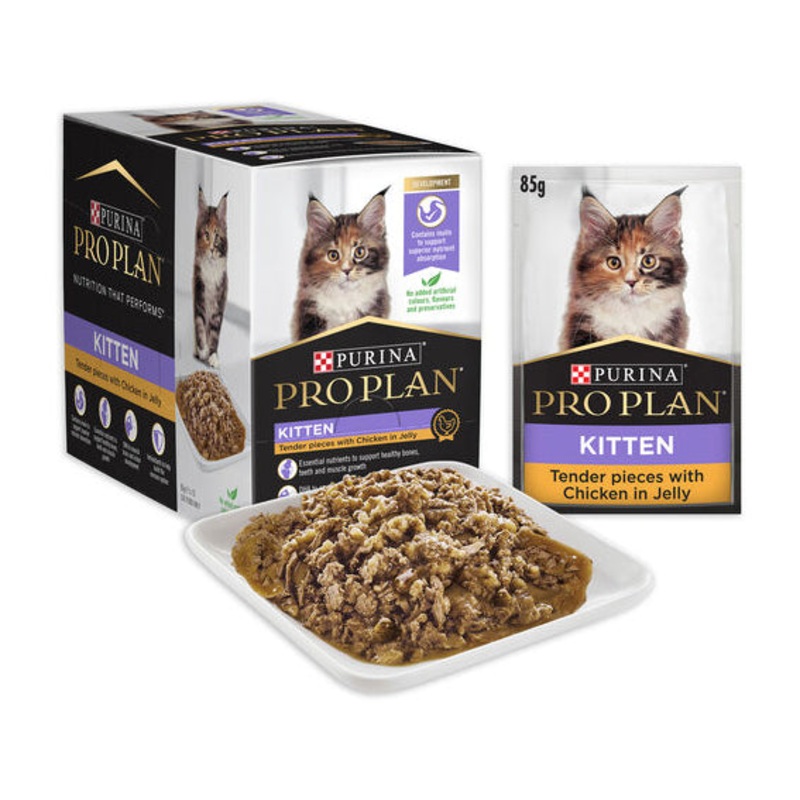 PRO PLAN Kitten Chicken in Jelly Wet Cat Food Pouches 85g x 12