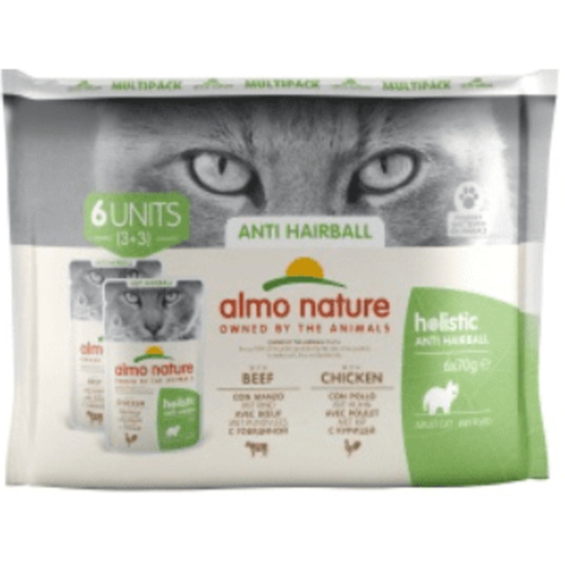 Almo Nature Holistic Anti-Hairball Multi-Pack Cat Beef/Chicken – 70gr x6pcs