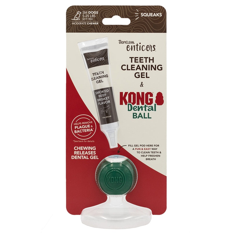 TropiClean Enticers Dental Ball Kit for Small Dogs – Smoked Beef Brisket Flavor 1oz