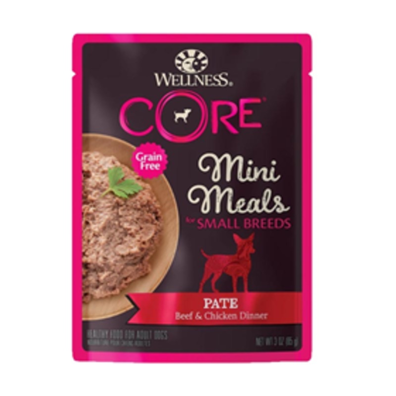 Wellness CORE Grain Free Mini Meals for Small Breeds Pate Beef & Chicken Dinner 3 oz. Pouch